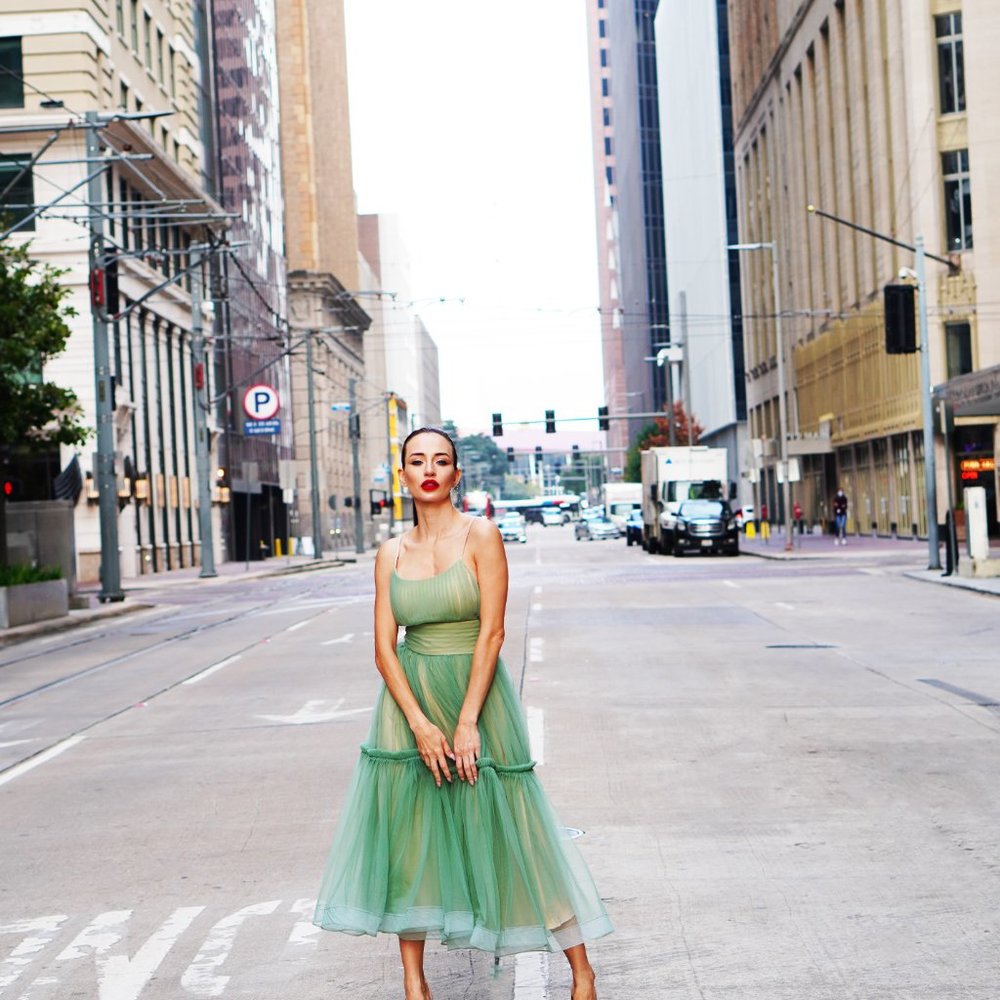 Green Spaghetti Strap Tulle Cocktail Dress